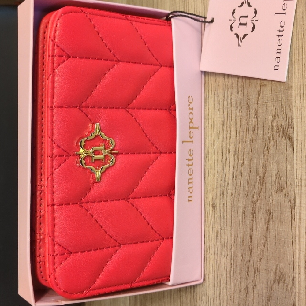 Nanette Lepore Red quilted leather-like Bifold Wallet NEW